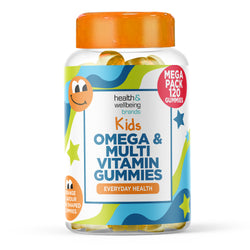 Kids Multivitamin and Omega Chewable Gummies 120 Orange flavour Gummies 9 Essential Vitamins + Minerals, Vitamin C D A & B Vitamins - Children Orange Flavour - Pack of 120 Chewable Vitamins
