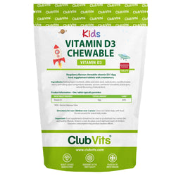 Kids Vitamin D3 10ug Chewable Raspberry Flavour Tablets